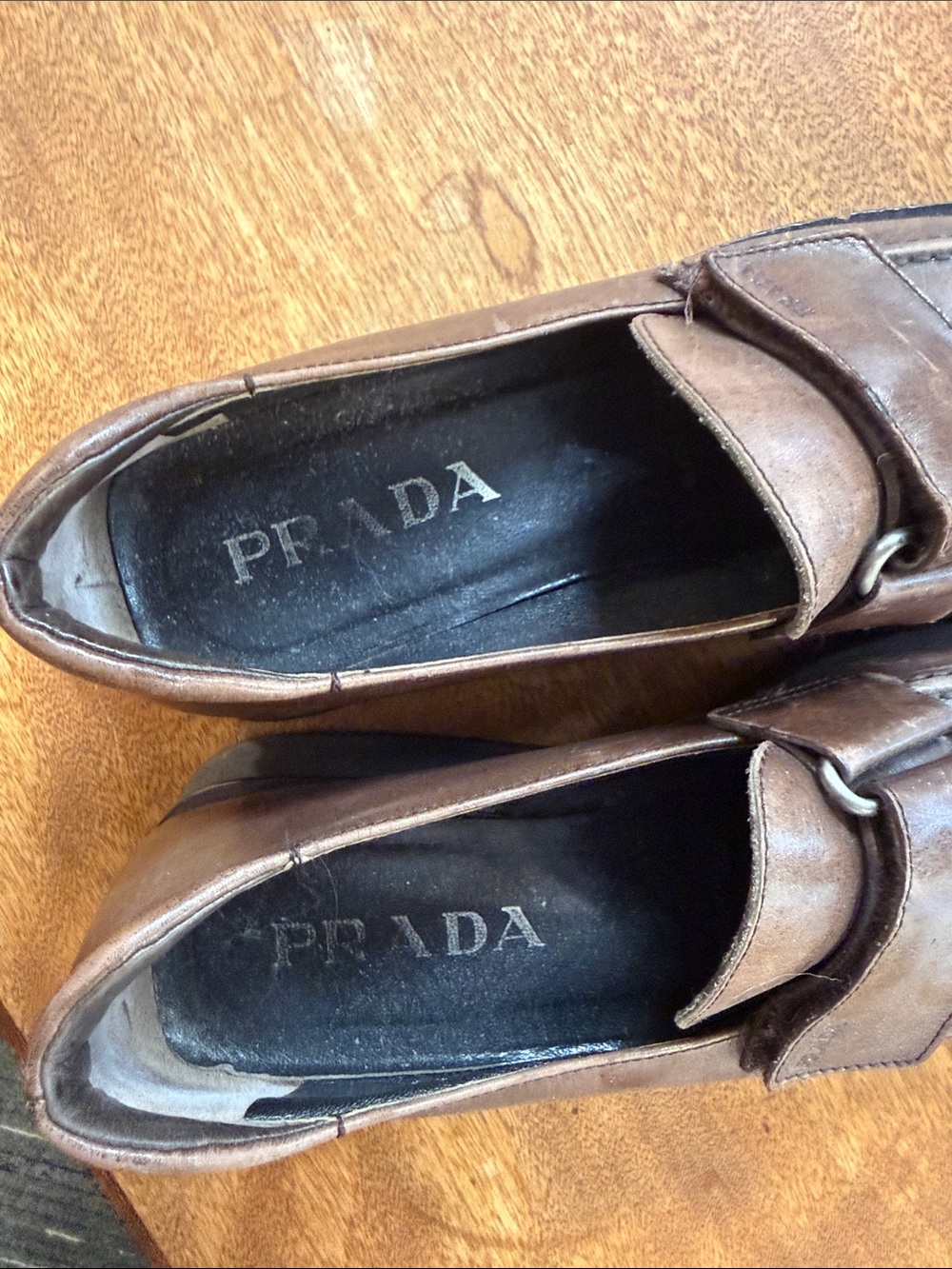 Prada Brown Leather Square-Toe Slip-On Loafers - Picture 5 of 8